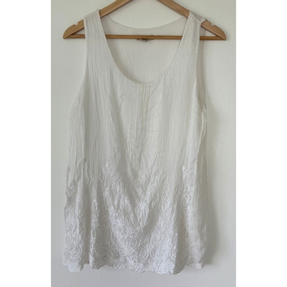 Giusy Italian Silk Ivory White Floral Asymmetric Tunic Tank Top Size Large